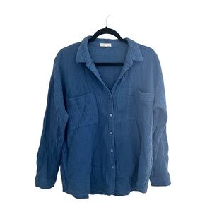 Eileen Fisher Women’s Cotton Blue Casual Button Down Shirt